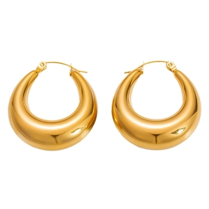 Minimalist thick 18K gold plated stainless steel hoop earrings on white background