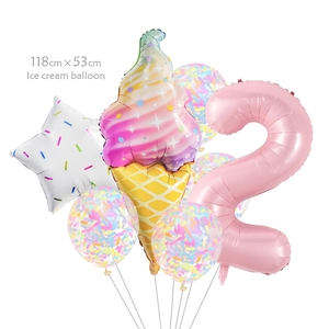 Kit de ballons crème glacée avec chiffre 2 rose et étoile pour fête d'anniversaire