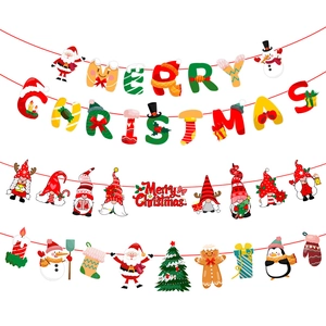 Christmas Banners Bunting Paper Hanging Ornaments Merry Christmas Letters Santa Snowman Gnome Colorful Cartoon Party Decor