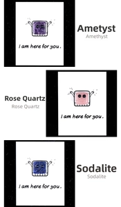 Heilende Amethyst Rosenquarz und Sodalith Kristalle auf 'I am here for you' Karten