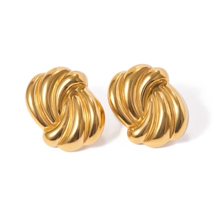 Chic 18k gold plated stainless steel wave stud earrings in a twisted spiral design