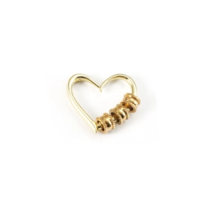 Elegant gold heart earrings with textured bead accents on a professional white background