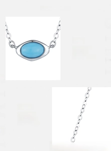 Macro detail of marquise-shaped S925 sterling silver pendant with turquoise stone