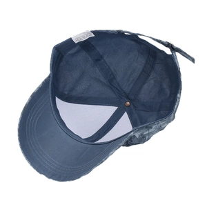 Navy blue polyester baseball cap internal structure with adjustable metal buckle strap