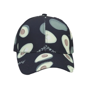 Navy blue baseball cap with avocado print for outdoor sun protection from a front view