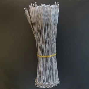 Bundle of white nylon straw cleaning brushes with stainless steel handles and loop ends