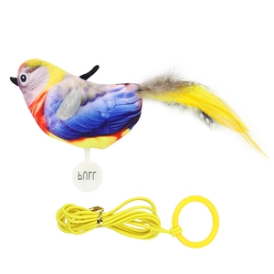 Interactive plush bird cat toy with colorful feathers and elastic string for pet exercise