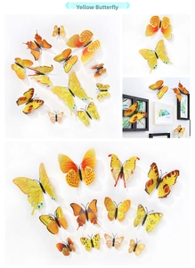 Macro view of realistic 3D yellow butterfly wall stickers with various wing patterns