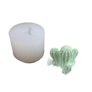 3D cactus silicone mold with light green succulent candle sculpture on white background
