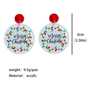 6cm Acrylic Christmas earrings with colorful light string patterns and Merry Christmas text