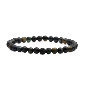 Natural lava rock and tiger eye stone bead bracelet for men and women on white background