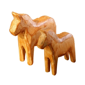 Handcrafted Dala horse wood ornaments set of two with natural wooden grain finish