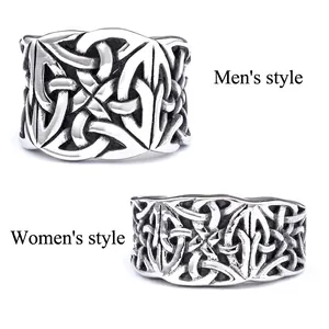Vintage Celtic Knot Ring Stainless Steel Retro Carved Band Ethnic Style Jewelry For Men And Women