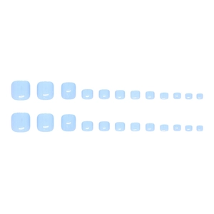 Baby blue square press-on toenails with glossy finish in 24-piece full set