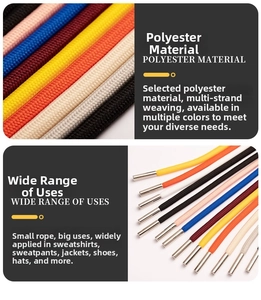 Polyester braided drawstring cords with metal tips for hoodies and athletic pants