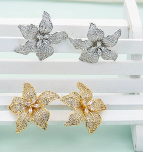 Luxury Flower Stud Earrings Copper With Micro Pave Cubic Zirconia Exaggerated Floral Elegant Jewelry For Women