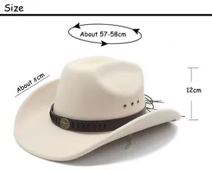 Guide des tailles pour chapeau de cowboy avec tour de tête 57-58cm et bord large de 8cm