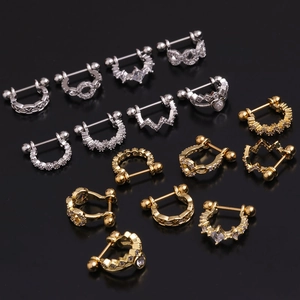 Boucles d'oreilles clips en U en acier inoxydable avec zircons en or et argent