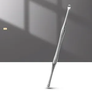 Dual-ended stainless steel ear cleaner tool with anti-slip grip and rounded spoon head
