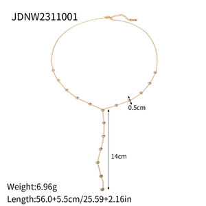 Golden stainless steel Y-shaped drop necklace with sparkling rhinestone charms
