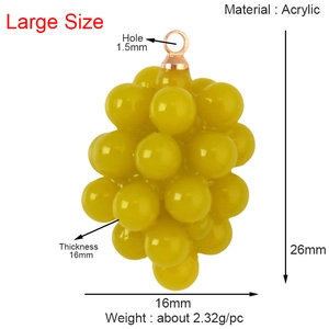 Detailed dimensions of a large yellow-green acrylic grape-shaped fruit pendant charm