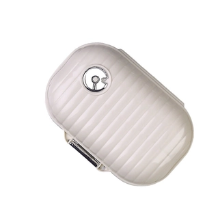 Mini portable cream pill organizer box with vertical stripes and silver buckle