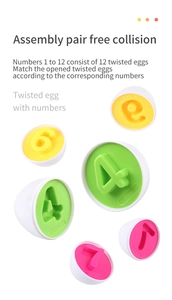 Detail of Montessori learning eggs showing matching numbers 1-12 for color and logic skills