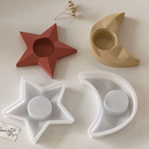 Star and moon resin molds for DIY candle holders and geometric plaster ornaments