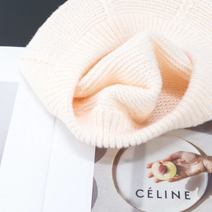 Japanese style cream white knitted beret for women with minimalist solid color design
