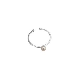 Minimalist s925 silver adjustable open ring featuring a round white freshwater pearl