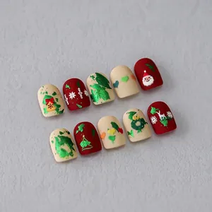 Kit stickers ongles 5D Noël avec motifs festifs en relief rouge et blanc satiné