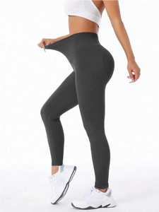 Leggings yoga grigio scuro senza cuciture a vita alta con controllo pancia ed effetto push-up