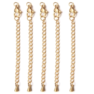 Five 7cm gold plated stainless steel extender chains with lobster clasps for DIY jewelry