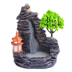 Resin backflow incense burner landscape with mountain pavilion and smoke waterfall
