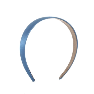 Elegant dusty blue satin headband with a wide padded design for a high top hair look