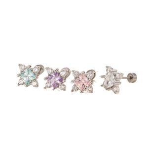 Titanium steel cross star cartilage studs with sparkling colorful diamond zircon stones