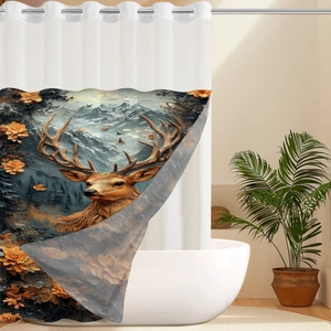 Detail view of waffle texture fabric featuring a majestic elk and snow mountain art print