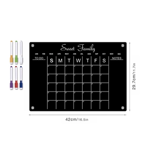 Magnetic black acrylic monthly calendar board set with 6 markers for fridge