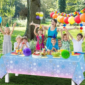 Blue and purple snowflake disposable tablecloth for children outdoor birthday party decor