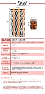 Detail of 1x2m Halloween tinsel fringe curtain in black and orange PET material