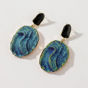 Vintage Oval Drip Oil Resin Earrings With 925 Sterling Silver Earring Post Geometric Blue Green Statement For Women