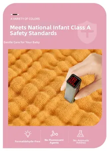 Detail of 100% cotton baby muslin towel showing zero fluorescence safety test result