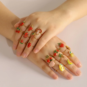 Fruit Theme Open Rings Adjustable Stainless Steel Waterproof Hypoallergenic Beach Style Colorful Enamel Jewelry Women
