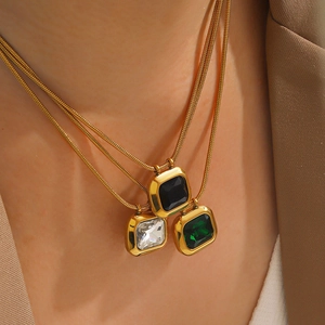 Collana Con Pendente Geometrico In Pietra Quadrata Acciaio Inossidabile Catena A Serpente Gioielli Retro Francesi Per Donna