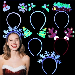 Variety of festive Christmas headbands featuring reindeer antlers and holiday decor