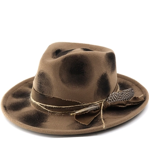 Vintage Fedora Hat Wide Brim Polyester Felt With Feather And Rope Band Bohemian Style Western Cowboy For Men Women
