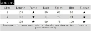 Detailed size chart for the backless high-slit evening dress including length and bust measurements