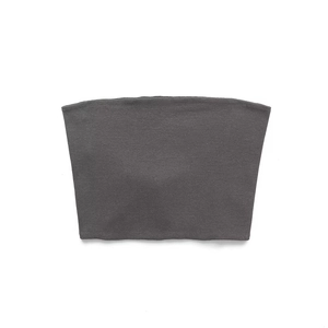 Three-piece rib knit loungewear set in dark grey featuring slim fit tube top design