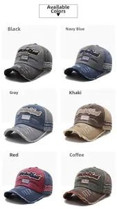 Detailansicht der Distressed-Baseballkappen in verschiedenen Farben mit Vintage-Stickerei