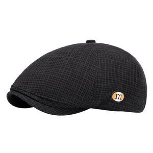 Dunkelgraue Schirmmütze mit Karomuster und m-Abzeichen, Vintage Britischer Stil
